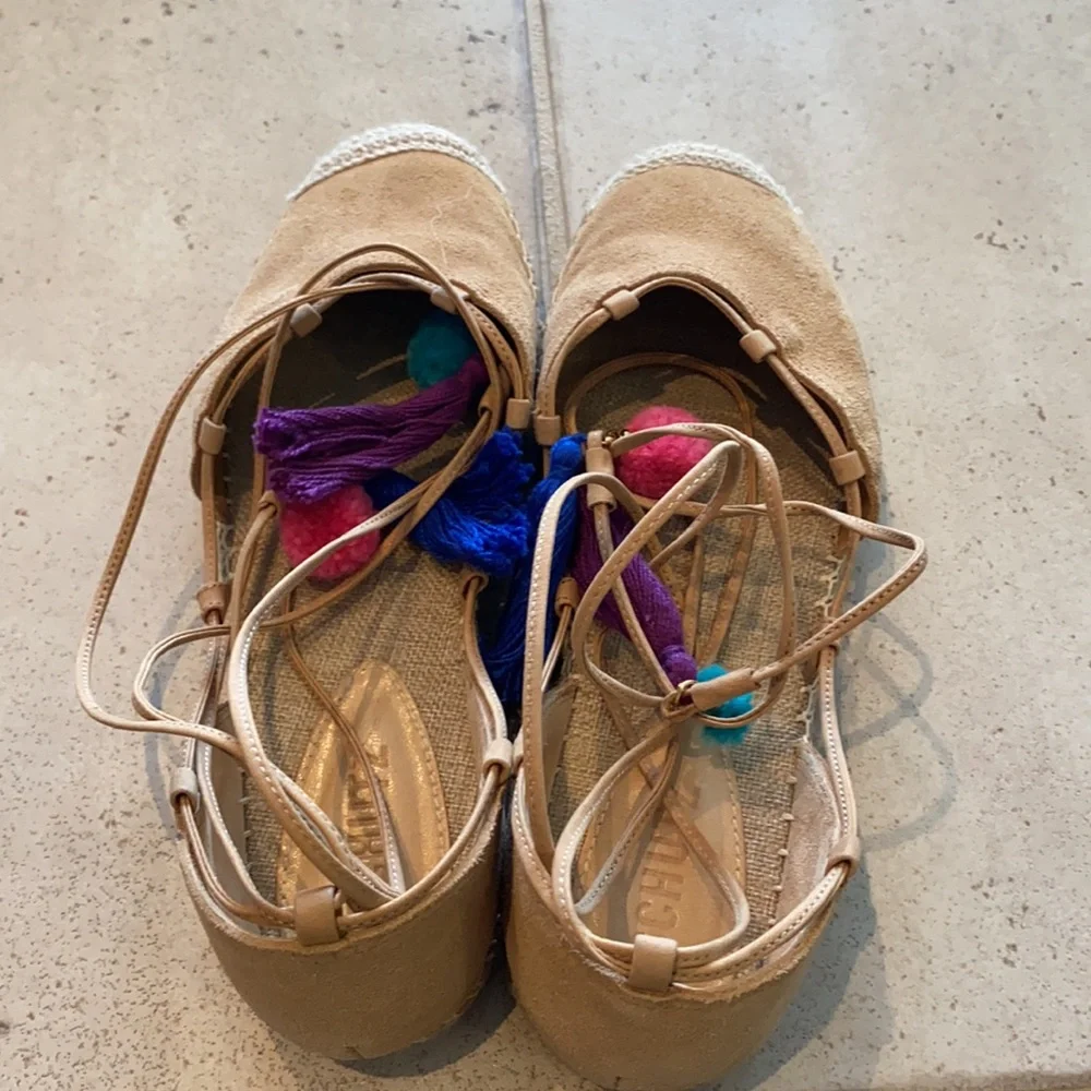 Schutz Brie lace up tassel Pom Pom flats size 9 - Picture 4 of 7